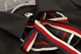 New  Summer Runway Designer Women Retro Butterfly Sleeveless Bow Tie Collar Ruffles Weave Striped Zipper Up Mini Dress