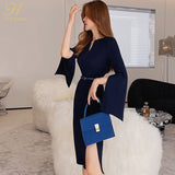 New V-Neck Split Vintage Vestidos Simple Chic Work Wear Dress Women Office Bodycon Sheath Casual Pencil Dresses