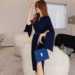 New V-Neck Split Vintage Vestidos Simple Chic Work Wear Dress Women Office Bodycon Sheath Casual Pencil Dresses