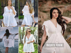 Bikini Cover-ups White Tunic Sexy V-neck Butterfly Sleeve Summer Beach Wear Mini Dress Plus Size Women Swimsuit Cover Up D0 Pbong mid size graduation outfit romantic style teen swag clean girl ideas 90s latina aesthetic