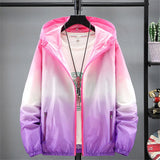 Jacket Women Ultra Thin Sunscreen Coat  Spring Summer New Fashion Gradient Orange Blue Pink Plus Size Loose Hooded Tops N852