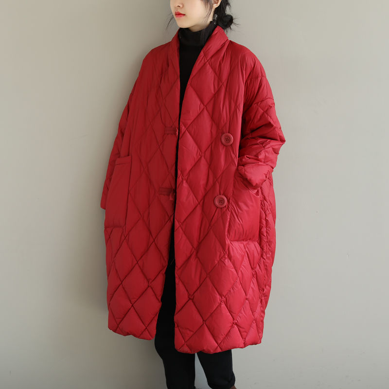 Winter New Arrivals Women's Cotton Coats Diamond Lattice Block Big Size Female Long Parkas Loose Lady Overcoats Clothes