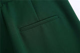 Woman Elegant Dark Green Straight Blazer Suits Autumn Female Solid Basic Matching Set Ladies Medium Waisted Pants Suit