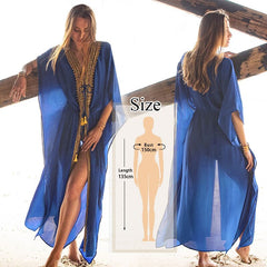 Bikini Cover-ups Bohemian Printed Long Kimono Cardigan Plus Size Chiffon Tunic Women Beach Wear Swim Suit Cover Up Q912