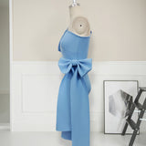 Women Bodycon Dresses One Shoulder with Bowtie Waist Belt Light Blue Dress Elegant Slim Vestido African Event Celebrate Occasion