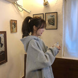 Plus Velvet Hooded Womens Korean Style Pullover Hoodies Women Solid Loose 2XL Casual Chic Daily Big Pocket Students sweatshirt