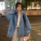 Pbong 12345-Lillte bear Cartoon Vintage Spring and summer Sweatshirt Women Korean Zip Up Hoodie Women Fashion Clothe Hoodies