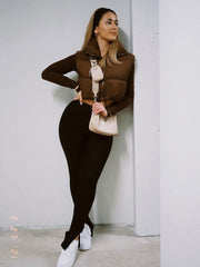 Women Fashion Brown Cropped Vest Coat Female Stand Collar Zipper Waistcoat Ladies Casual Outerwear