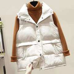 Winter Warm Cotton Padded Vest women Sleeveless Parkas Jackets