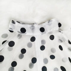 Women White Blouses Polka Dot Peplum See Through Sexy Thin Transparent Half Flare Sleeves Waist Belt Tops Shirt Fashion Bluas Pbong mid size graduation outfit romantic style teen swag clean girl ideas 90s latina aesthetic