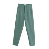 Woman Casual Solid High Waisted Pants Spring Elegant Female Basic Pocket Pant Office Ladies 14 Color Pant