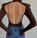 Sexy Backless Bodysuits Turtleneck Elegant Club Party Women&#39;s Tops One Piece Outfit High Waist Bodysuit Rompers