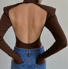 Sexy Backless Bodysuits Turtleneck Elegant Club Party Women&#39;s Tops One Piece Outfit High Waist Bodysuit Rompers