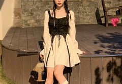 Vintage Lolita Dress Party Women Casual Long Sleeve Elegant Y2k Mini Dress Kawaii Clothing One Piece Dress Korean Spring