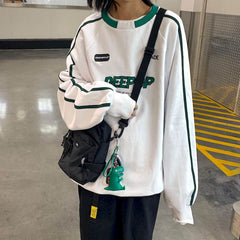 Men Women's College Style T-shirt Autumn Winter New White Vintage T shirt Sports Hip Hop Top Korean Loose Lovers Streetwear