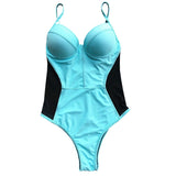 Summer Side Mesh Bathing Swimming Suit For Women One Piece Swimsuit Women Underwire Push Up Swimwear High Waist