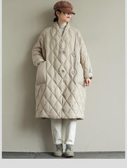 Winter New Arrivals Women's Cotton Coats Diamond Lattice Block Big Size Female Long Parkas Loose Lady Overcoats Clothes