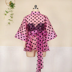Women White Blouses Polka Dot Peplum See Through Sexy Thin Transparent Half Flare Sleeves Waist Belt Tops Shirt Fashion Bluas Pbong mid size graduation outfit romantic style teen swag clean girl ideas 90s latina aesthetic