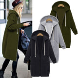 Once Autumn Casual Women Long Hoodies Sweatshirt Coat Zip Up Outerwears Hooded Jacket Winter Pockets Plus Size Outwear Tops