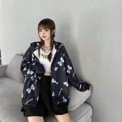 Summer Harajuku Butterfly Hoodie With Zipper Women Sweatshirt  Spring Oversized Hoodies Outerwear Plus Size