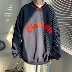 Winter Hip Hop V-neck Letter Print oversized Hoodies women Fashion All-match oversized sweatshirt Men