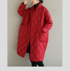 Winter New Arrivals Women's Cotton Coats Diamond Lattice Block Big Size Female Long Parkas Loose Lady Overcoats Clothes