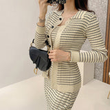 Korean Knitting 3 Pieces Set Women Knitted Sling + Cardigan And Pencil Skirts Casual Simple Office Lady Skirt Suit