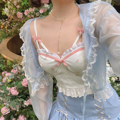 White Backless Sexy Beach Sweet Cute Camis Women Summer Floral Kawaii Halter Tops Lace Print Party Korean Fashion Clothing