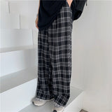 Plaid Pants Women Chic Oversize Loose Wide Leg Trousers Ins Retro Teens Harajuku Hip-hop All-match Unisex Streetwear Pants