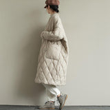 Winter New Arrivals Women's Cotton Coats Diamond Lattice Block Big Size Female Long Parkas Loose Lady Overcoats Clothes