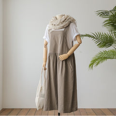 New Summer Dress Ladies Dress Plus Size XL- 5XL Cotton Linen Women Tank Vestidos Sleeveless Robe Dress Pockets Clothes