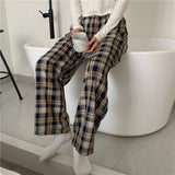 Checkered Pants for Women Vintage Plaid Pants Fashion Korean Style Wide Leg Pants Women Summer Blue Harajuku Oversized Trousers