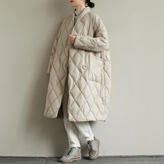 Winter New Arrivals Women's Cotton Coats Diamond Lattice Block Big Size Female Long Parkas Loose Lady Overcoats Clothes