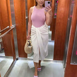 Woman White Lacing Irregular Skirt Spring Fashion Woman High Waisted Pleated Skirts Ladies Chic Solid Bow Beach Skirt