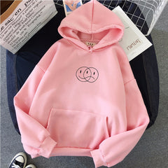Print Line Smile Sad Face plus size women Sweatshirt Long Sleeve clothes Casual tops Pullover Hoodies