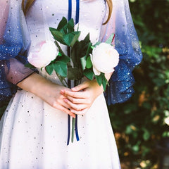 French Fairy Dress Women Summer Elegant Designer Square Collar Midi Dress Bow Long Lantern Sleeve One-Piece Dress Korean