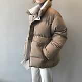 Women's Winter Jacket Streetwear Polyester Zipper Straight 3 Solid Color Padded Coat Warm Femme Parka Black Women Clothing