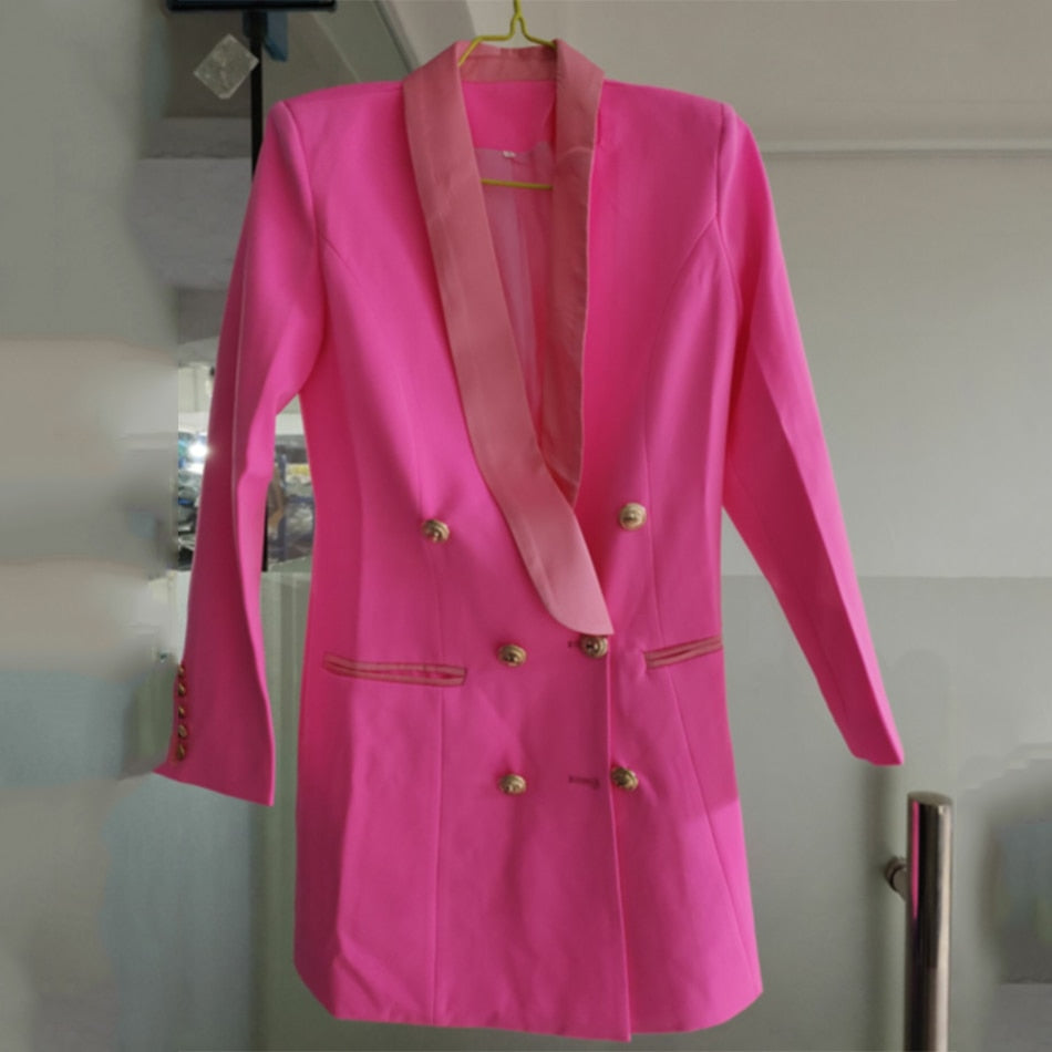 Spring Autumn Ol Solid Blazer For Women Pink Sexy Long Sleeve Double-Breasted Slim Coat Top Female Fashion Clothes New
