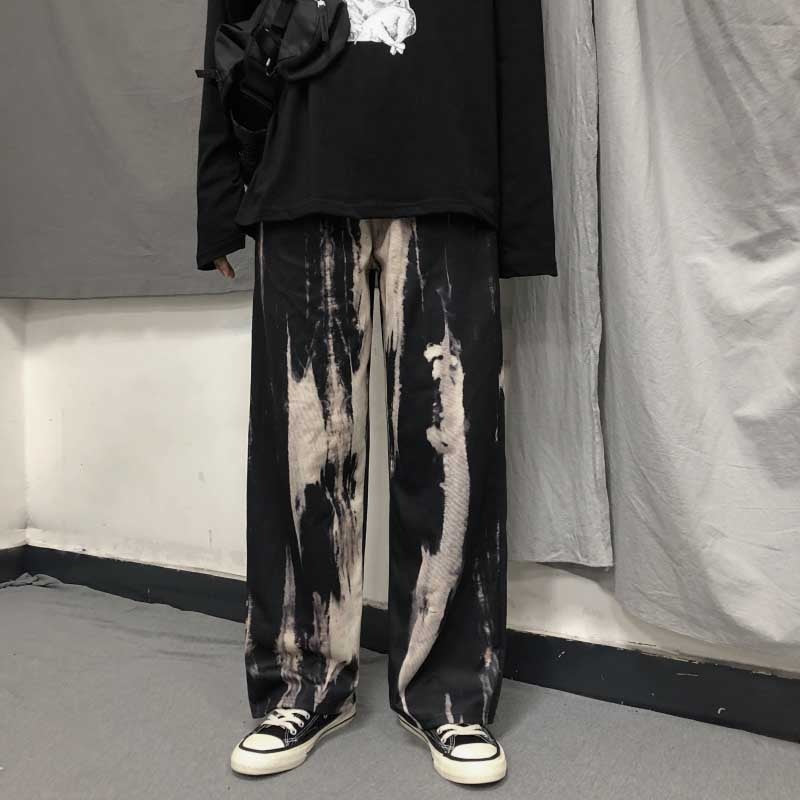 NiceMix Elastic Waistband Loose Harem Embroidery Tie Dye Contrast Jogger Pant Women Man Streetwear Korean Harajuku Punk Hip Hop