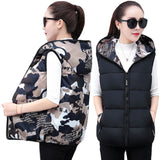 Camouflage Vest NEW Short Loose Waistcoat Down Cotton Jacket Outside Wear Autumn Winter Double-sided Thick Hooded Vest Women