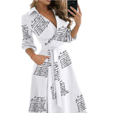 Spring Summer Lady Cover Up Women&  Shirt Dress Wave Print Long Sleeve V-Neck Casual Loose Holiday Midi Dress Plus Size