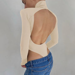Sexy Backless Bodysuits Turtleneck Elegant Club Party Women&#39;s Tops One Piece Outfit High Waist Bodysuit Rompers