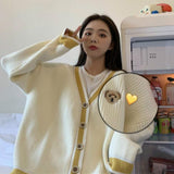 Sweet Korean style All-match Sweater Coat Students Chic Womens Cardigan Women V-neck Cartoon Embroidery Kawaii Harajuku Lovely