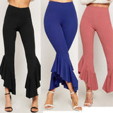Pbong mid size graduation outfit romantic style teen swag clean girl ideas 90s latina aestheticWomen Pants Elastic Flared Trousers Ruffles Solid Black Blue Pink Elegant Bodycon Summer Fashion Female Casual Bell Bottoms New