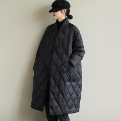 Winter New Arrivals Women's Cotton Coats Diamond Lattice Block Big Size Female Long Parkas Loose Lady Overcoats Clothes