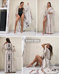 Pbong mid size graduation outfit romantic style teen swag clean girl ideas 90s latina aestheticBohemian Printed Bikini Cover-ups Elegant Self Belted Kimono Dress Tunic Women Plus Size Beach Wear Swim Suit Cover Up Q1228