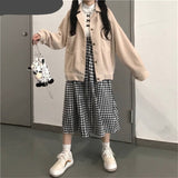 Japanese Harajuku Spring Autumn Women Streetwear Jacket Apricot Wine Red Casual Loose Oversized Coat Vintage Corduroy Outerwear