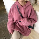 Plus Velvet Hooded Womens Korean Style Pullover Hoodies Women Solid Loose 2XL Casual Chic Daily Big Pocket Students sweatshirt