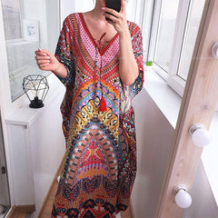 Pbong mid size graduation outfit romantic style teen swag clean girl ideas 90s latina aestheticMoroccan Kaftan Bohemian Printed Summer Dress Long Tunic Women Plus Size Beach Wear Swim Suit Cover Up Robe de plage
