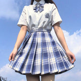 Student Dress Sweet Cute Pleated Skirt Girl's Summer High Waist Purple Plaid Mini Skirts Women JK Uniforms School